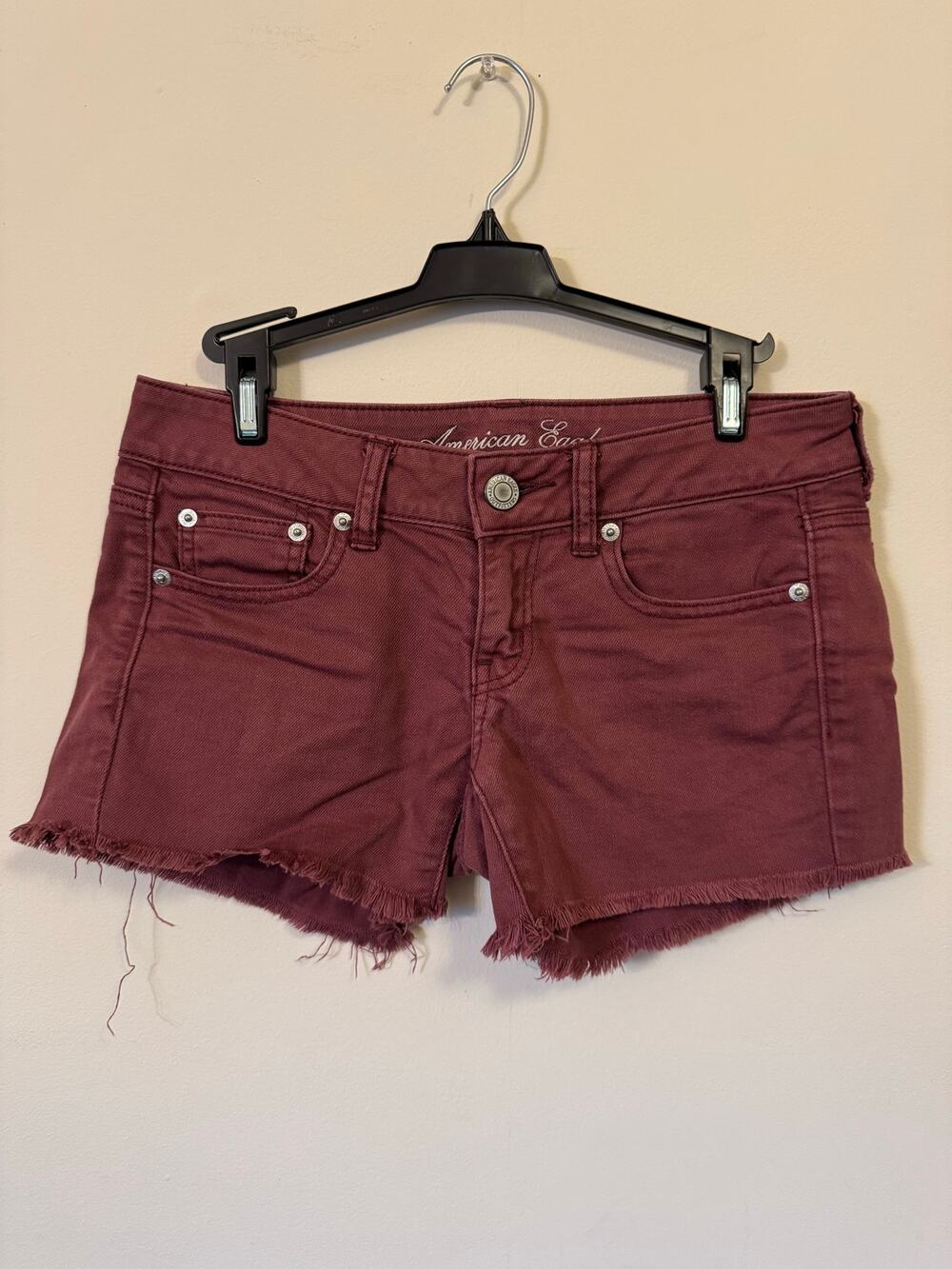 American Eagle Y2K Low Rise Jean Cut-Off Shorts Maroon Size 2